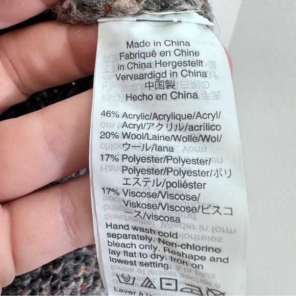 Madewell Marled Grey Pointelle Bubble-Sleeve Pullover Sweater Chunky Knit XS - Picture 5 of 7